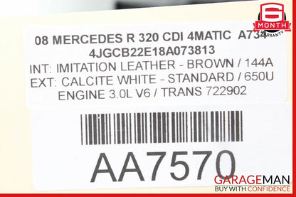 09-13 Mercedes W251 R320 R350 Front left Side Sun Visor Sun Shade Brown OEM