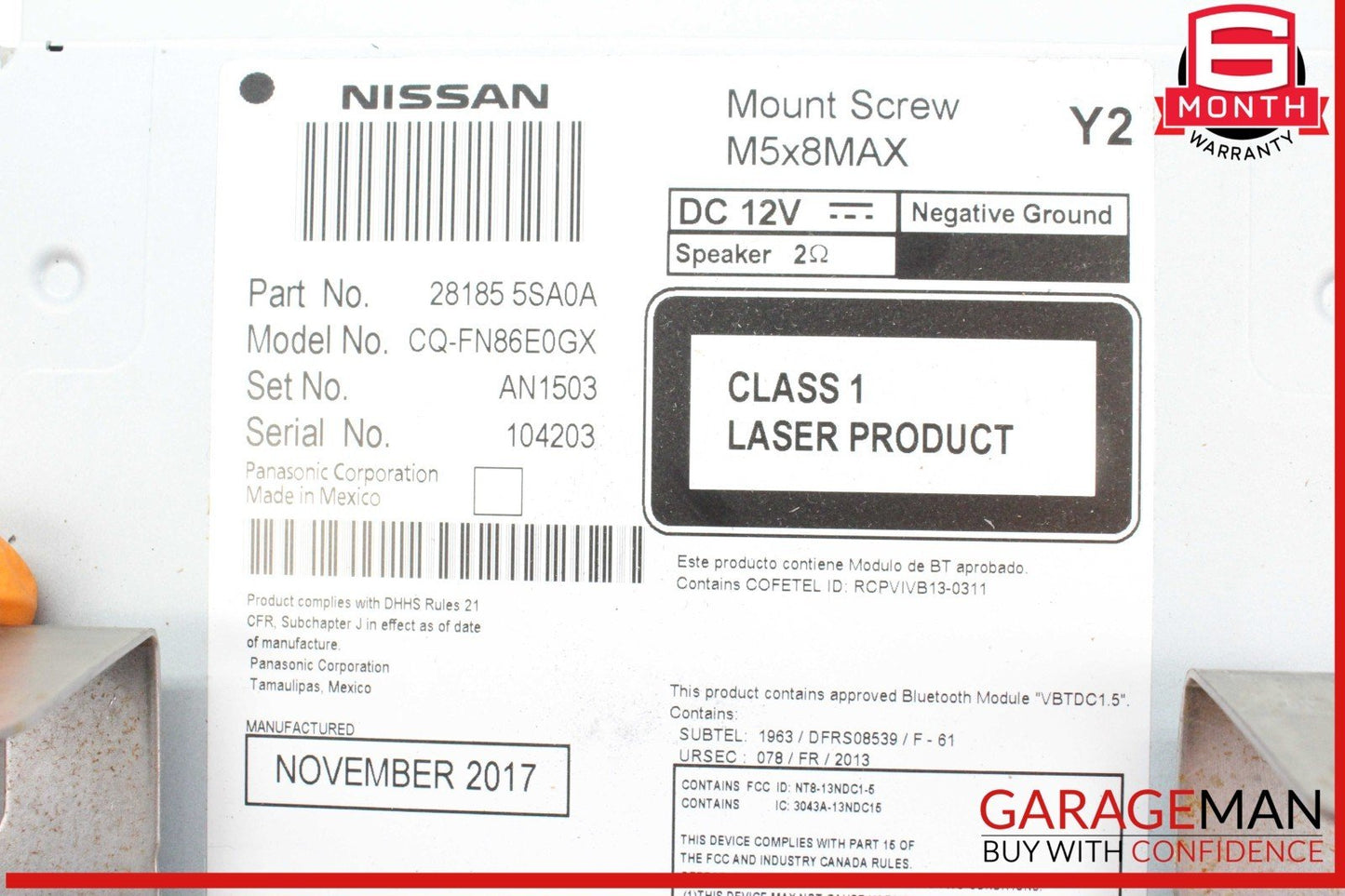 18-22 Nissan Leaf Radio Receiver 5 Display CD Player 281855SA0A OEM