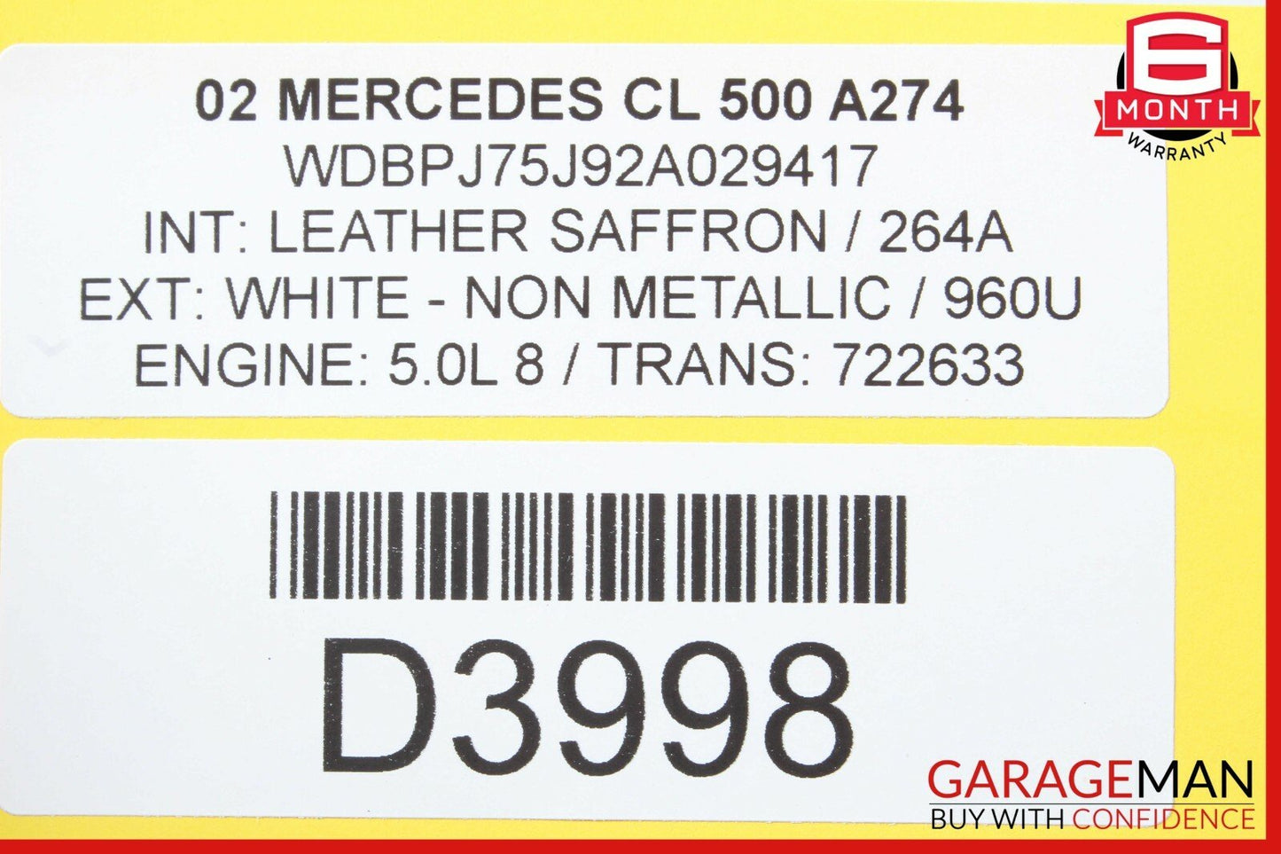 00-06 Mercedes W215 CL500 CL55 AMG Rear Bumper Reinforcement Impact Bracket Bar