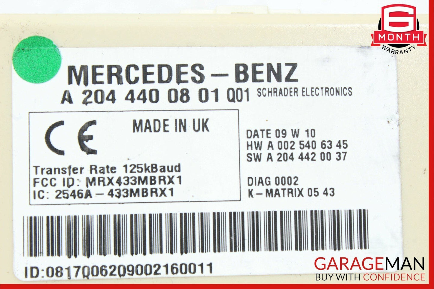 08-11 Mercedes X204 GLK350 Tire Pressure Monitoring System TPMS Receiver OEM