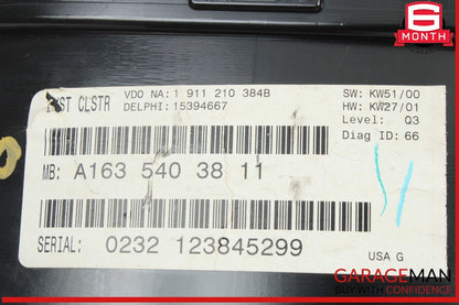 02-05 Mercedes W163 ML320 Speedometer Instrument Cluster Gauge 1635403811 OEM