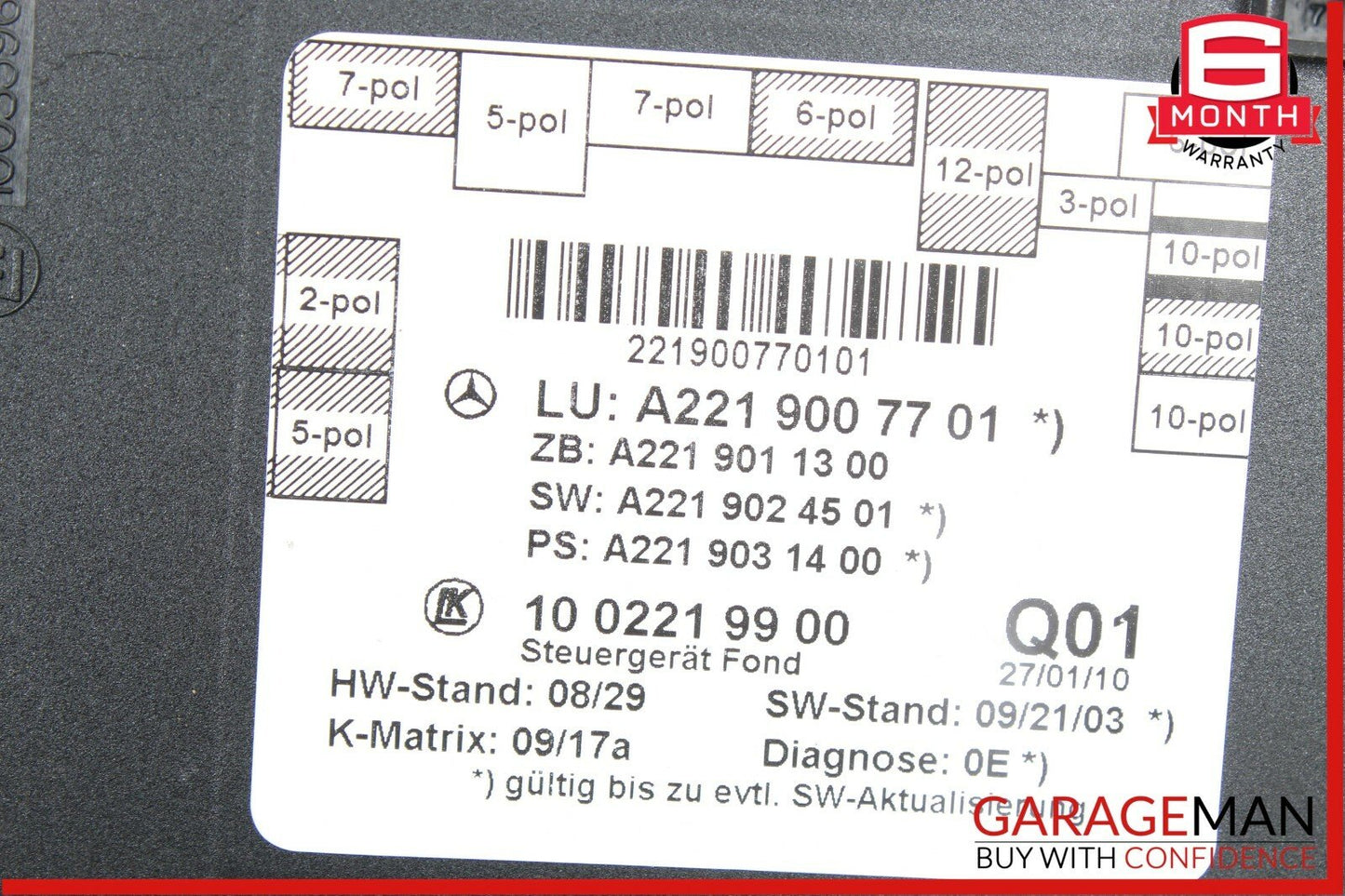 10-13 Mercedes W221 S550 S65 AMG Rear Left or Right Side Door Control Module OEM