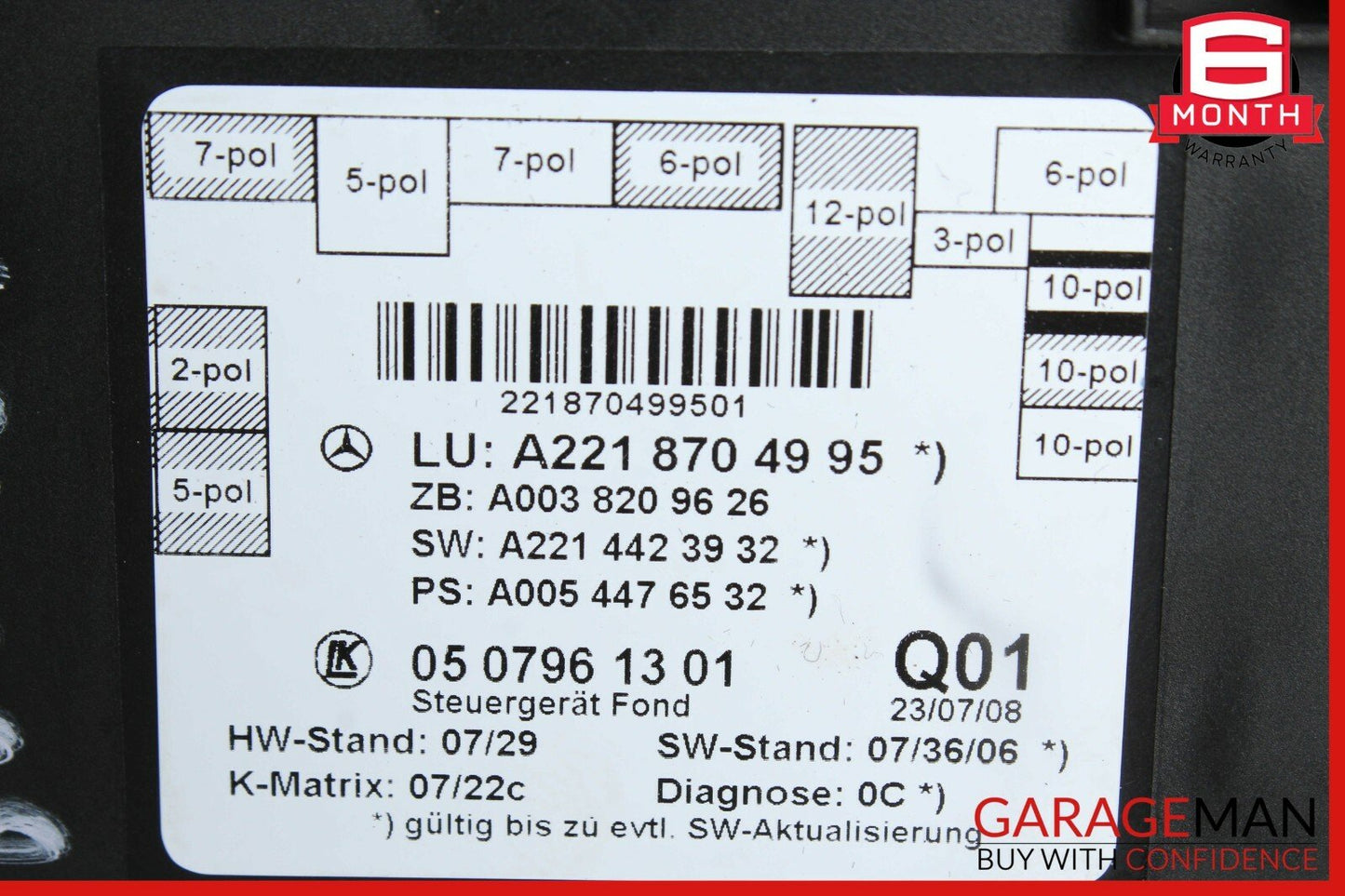 07-13 Mercedes W221 S600 S550 S65 AMG Rear Door Control Module 2218704995 OEM