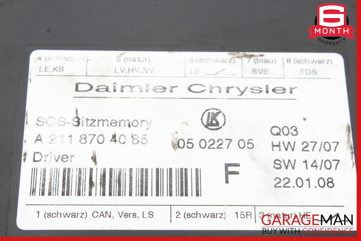 03-11 Mercedes W211 E350 E63 AMG Seat Control Module Front Left 2118704085 OEM