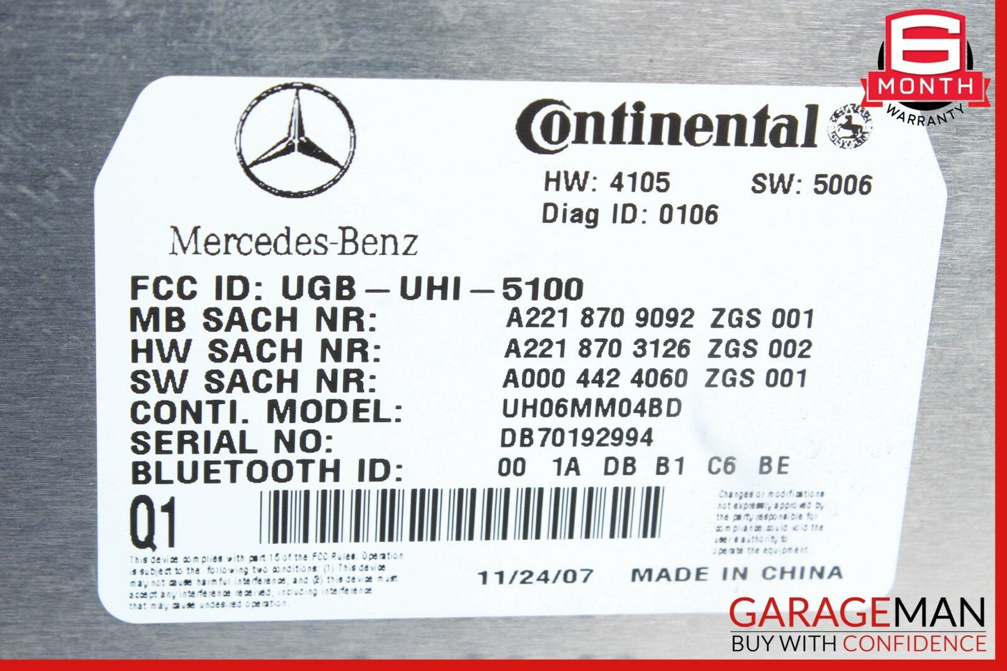 07-09 Mercedes S550 CL550 CL600 Bluetooth Communication Controller Module
