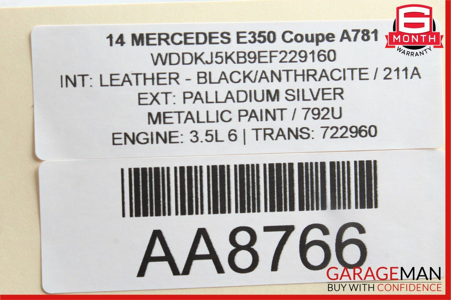 14-16 Mercedes W212 E400 Coupe Rear Right Interior Door Panel Leather Black OEM