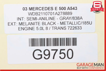 03-06 Mercedes W211 E500 Front Right Seat Belt Seatbelt Retractor Assembly Gray