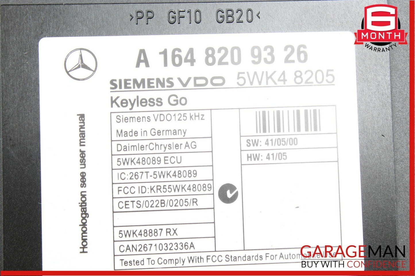 06-12 Mercedes X164 GL450 Keyless Go Control Module 1648209326 OEM