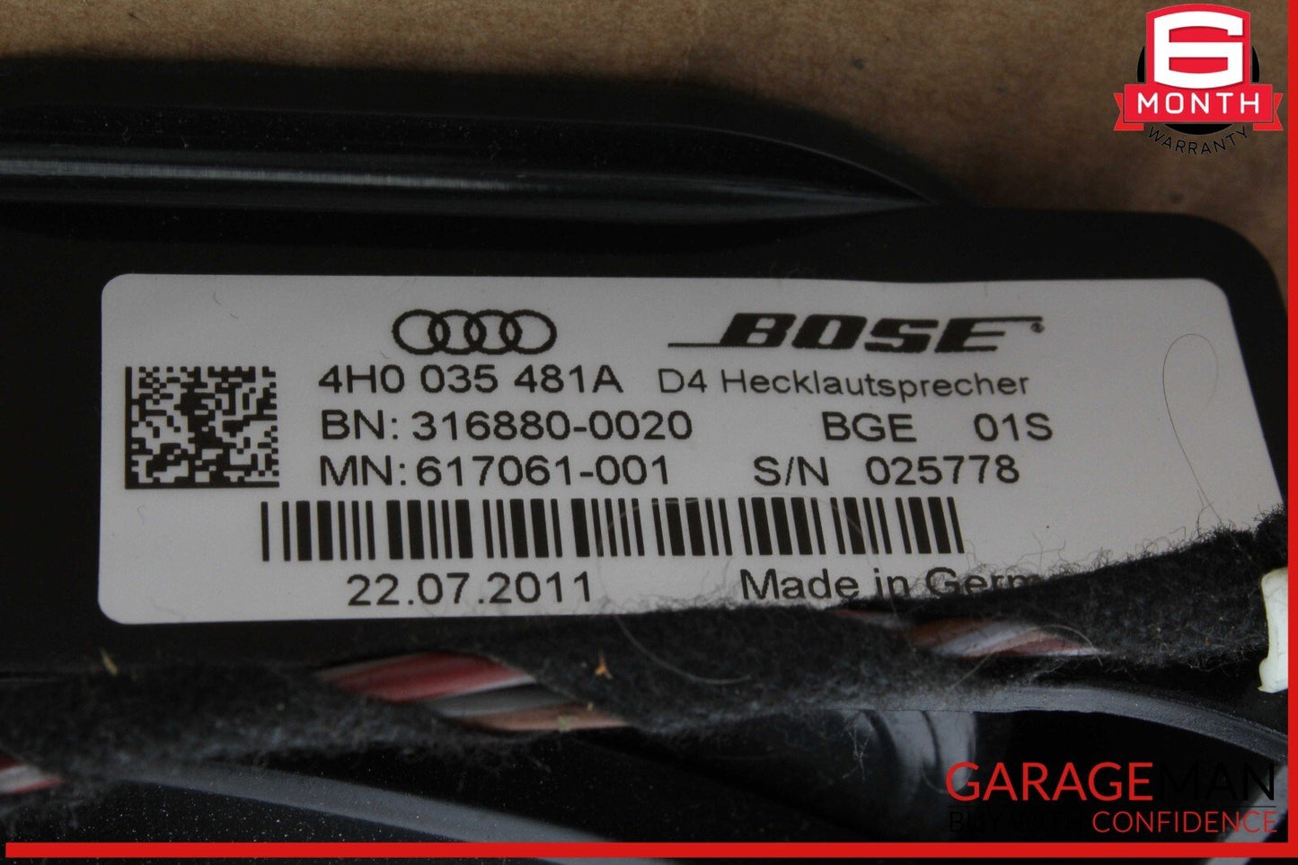 11-18 Audi A8 Quattro Rear Center Deck Speaker Woofer Bose OEM