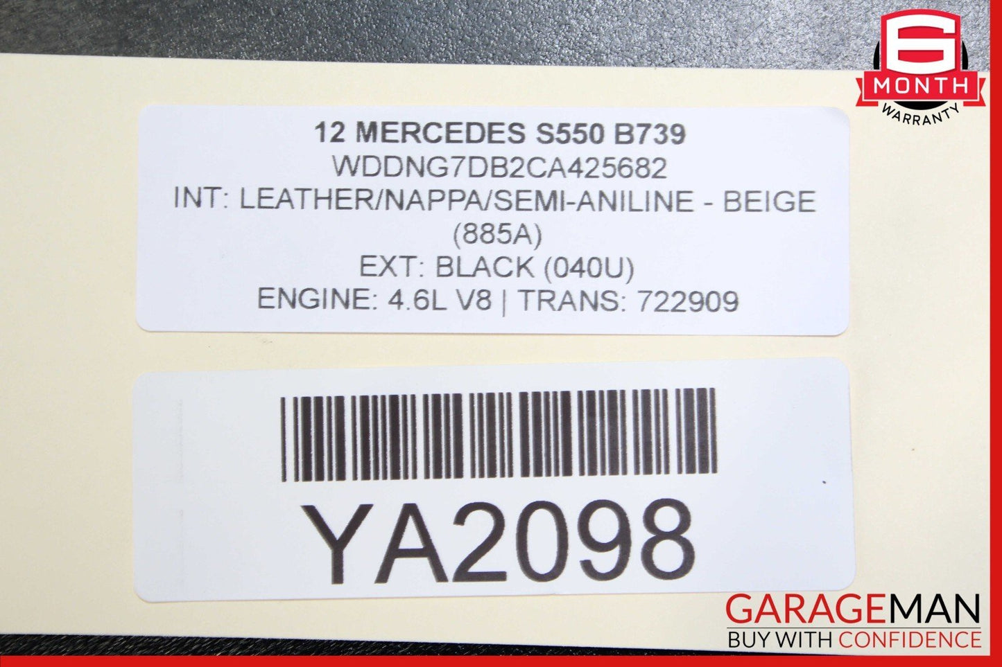 12-15 Mercedes W166 ML400 Rear Left Driver Side Lower Bottom Seat Cushion Cover