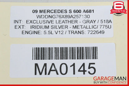 07-13 Mercedes W221 S600 S63 AMG Rear Window Sun Shade Screen Roller Blind Gray