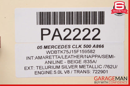 03-09 Mercedes W209 CLK500 Convertible Soft Top Roof Cover Glass Assembly