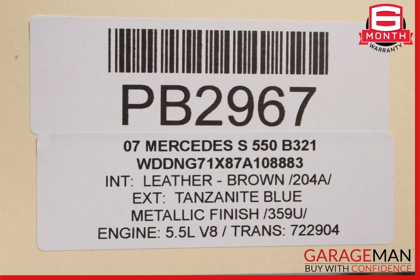 07-09 Mercedes W221 S550 Rear Left Side Interior Door Panel Trim Assy Brown