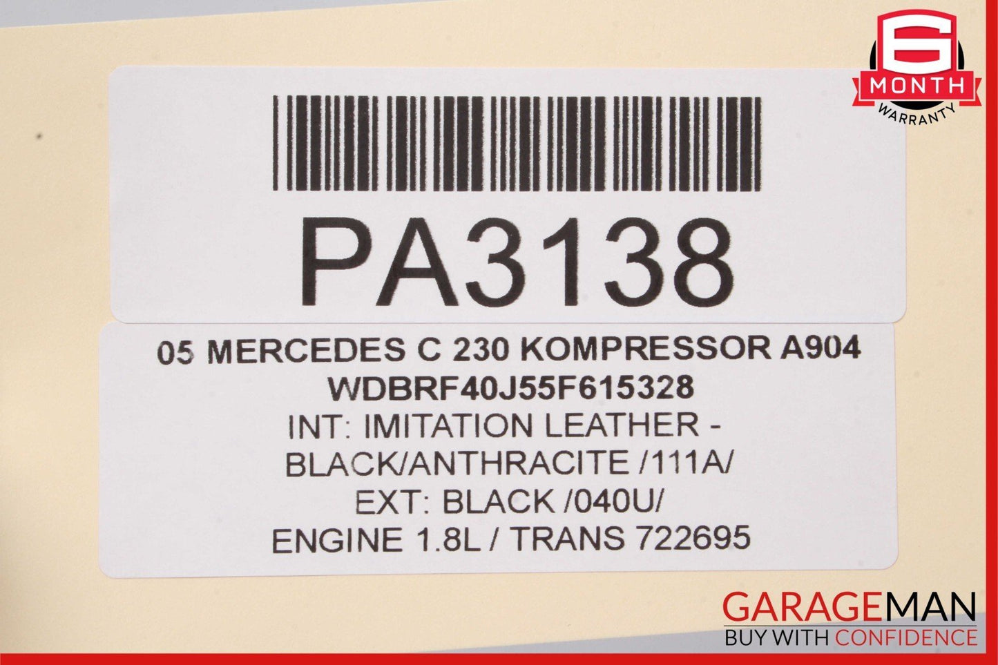 05-07 Mercedes W203 C230 C350 Front Right Side Top Upper Seat Cushion Cover OEM