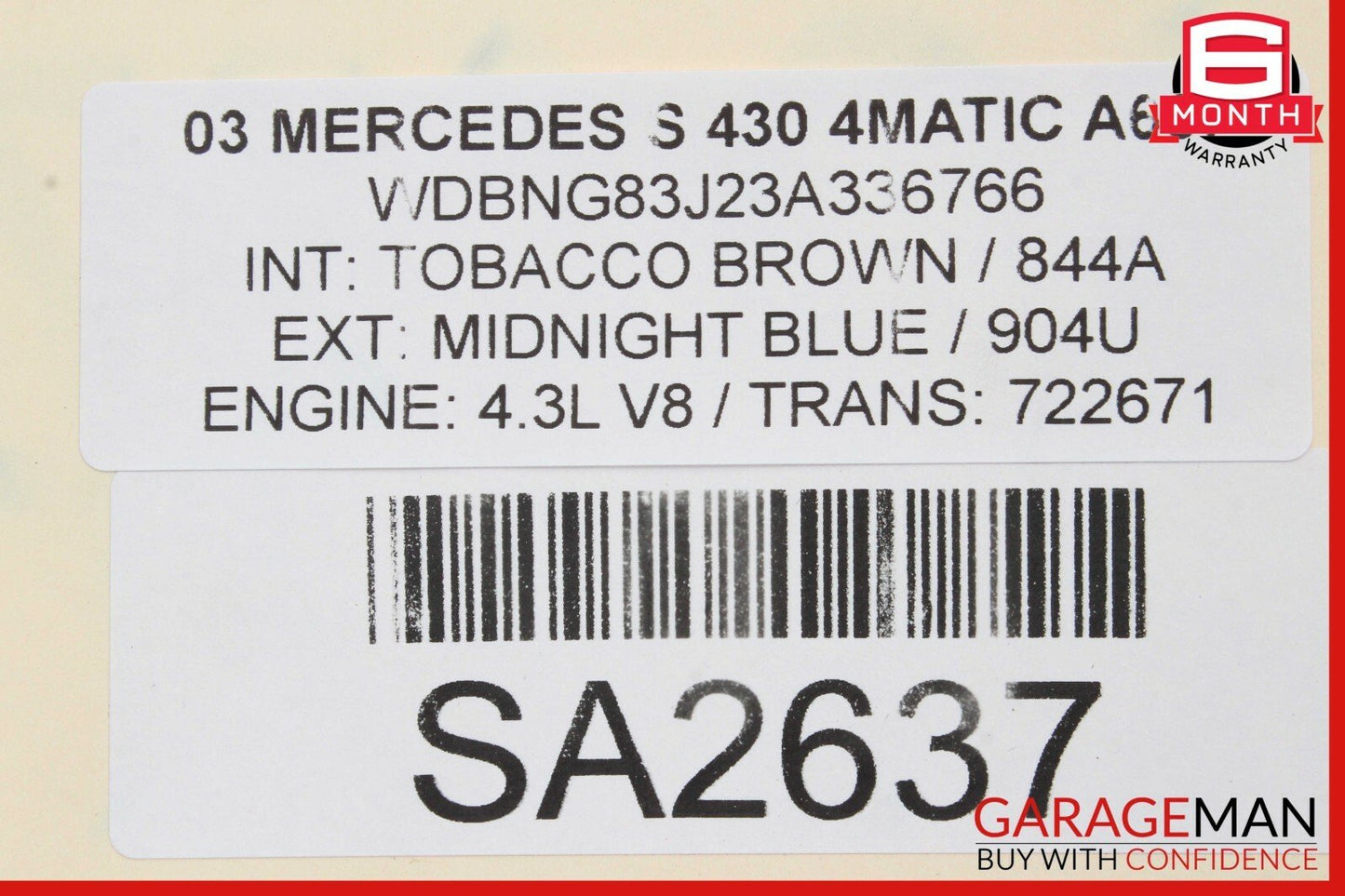 00-06 Mercedes W220 S500 S600 Front Right Passenger Side Door Molding Trim Cover