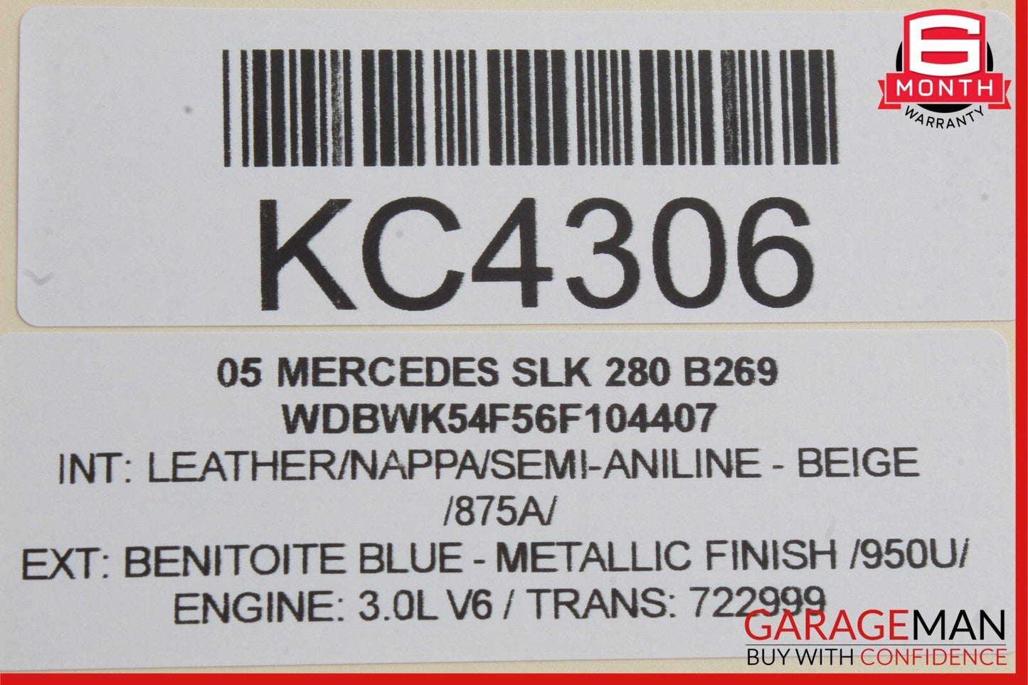 05-11 Mercedes R171 SLK280 Convertible Top Right Side Trunk Lid Cylinder OEM