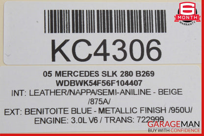 05-11 Mercedes R171 SLK280 Convertible Top Right Side Trunk Lid Cylinder OEM