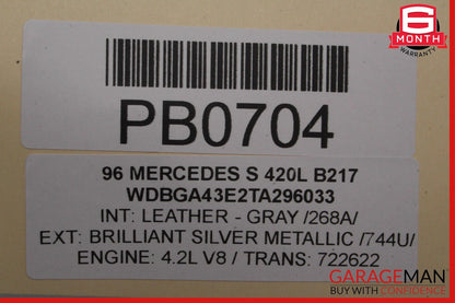 92-99 Mercedes W140 500SEL S420 Rear Left Driver Side Interior Door Panel Gray
