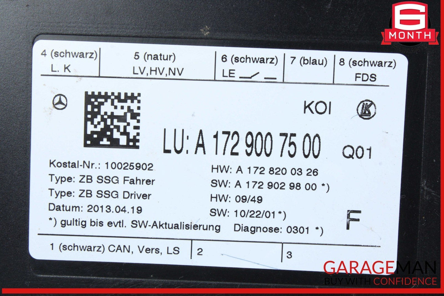 10-18 Mercedes X204 GLK250 Front Left Side Seat Control Module 1729007500 OEM