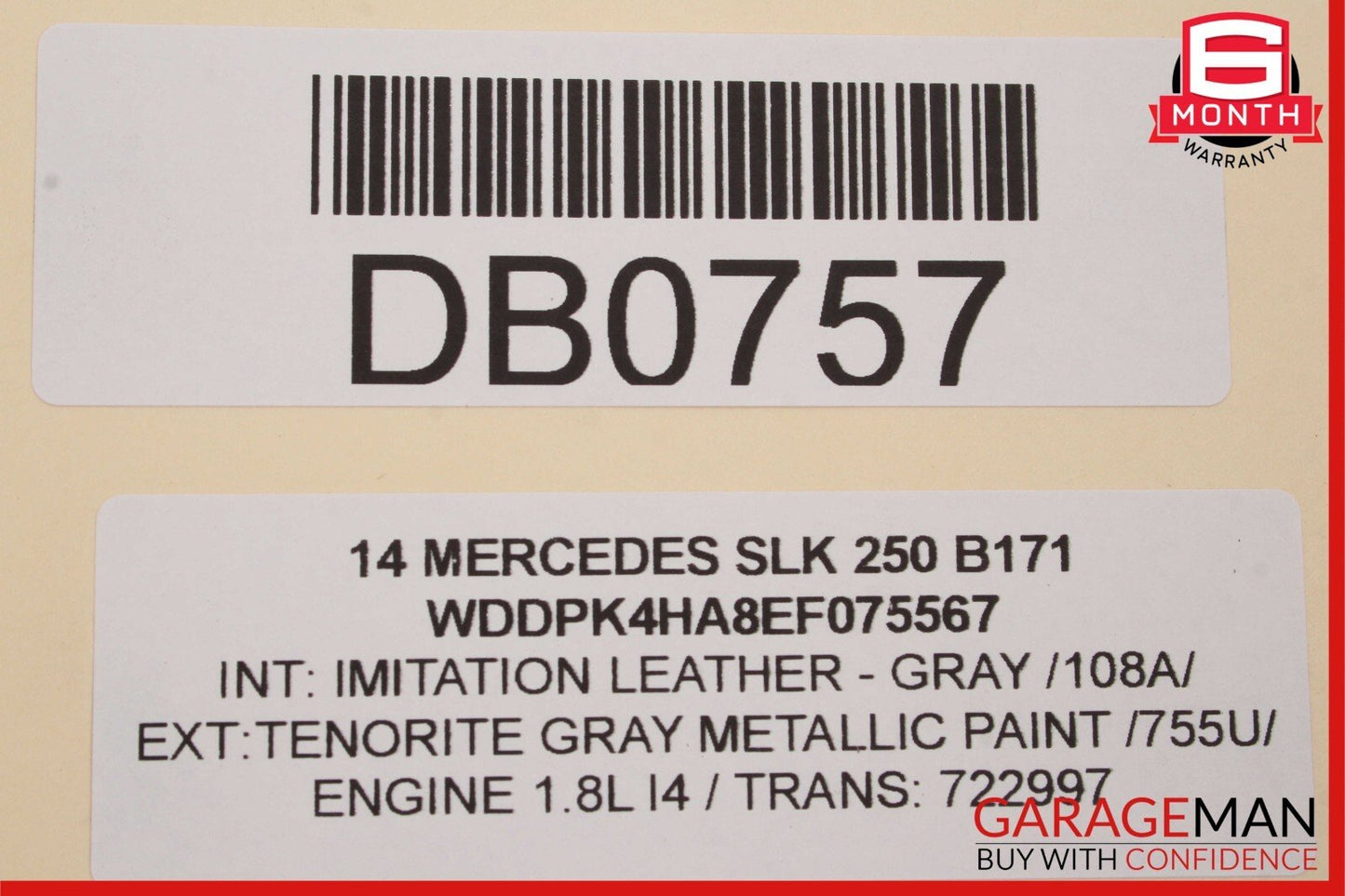 12-16 Mercedes R172 SLK250 SLK300 Front Right Side Upper Seat Cushion Cover Gray