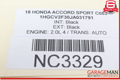 18-22 Honda Accord Sport Rear Right Passenger Side Window Regulator w/ Motor