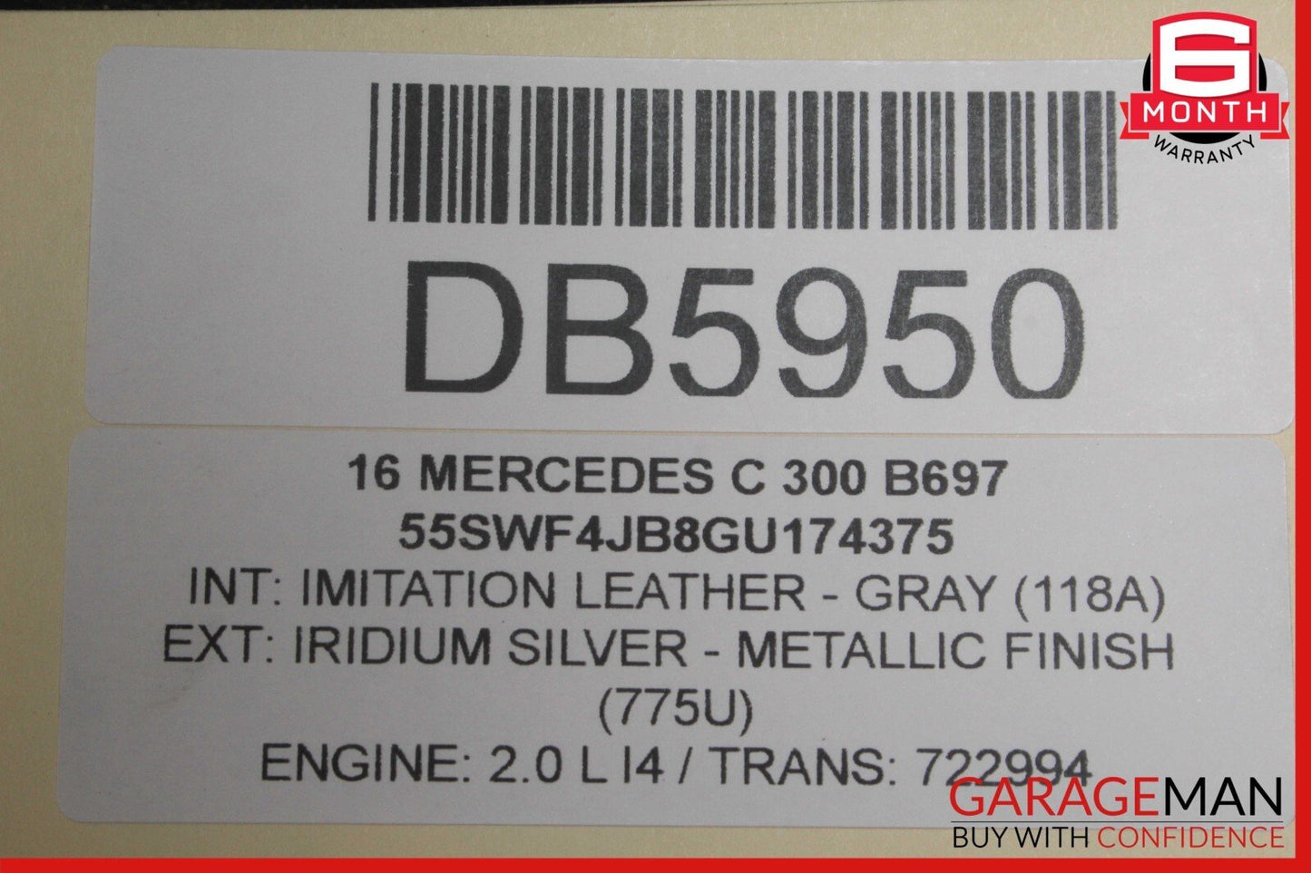 15-18 Mercedes W205 C350e C300 Front Right Side Lower Bottom Seat Cushion Grey