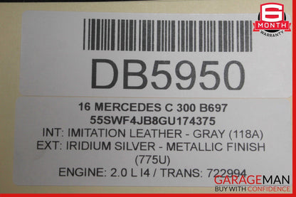 15-18 Mercedes W205 C350e C300 Front Right Side Lower Bottom Seat Cushion Grey