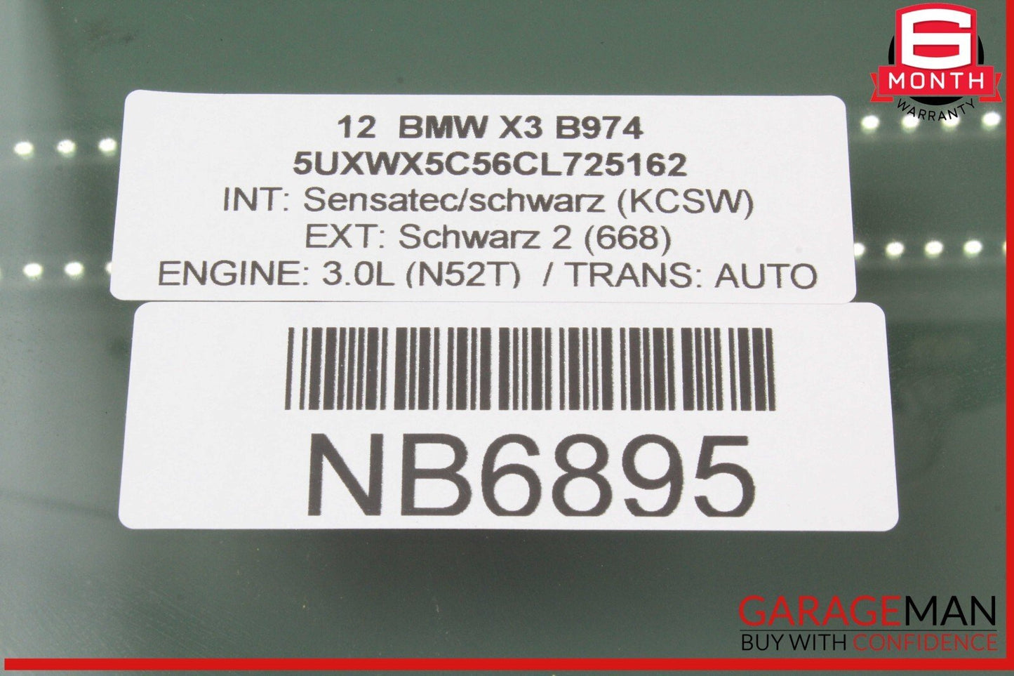 11-17 BMW X3 Rear Left Driver Side Door Window Glass OEM