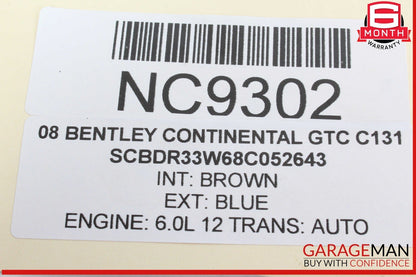 07-18 Bentley Continental GTC Front Right Passenger Side Door Vent Window Glass