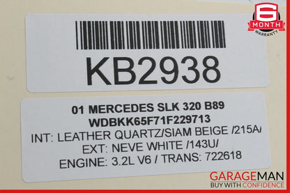 99-04 Mercedes R170 SLK320 SLK230 SLK32 Front Right Seat Belt Seatbelt Retractor