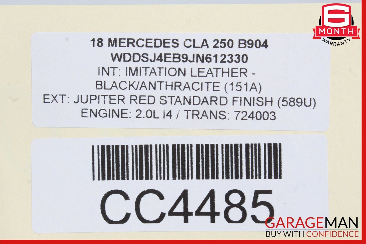 14-19 Mercedes W117 CLA180 CLA250 Sedan Rear Trunk Lid Deck Shell Panel Red OEM