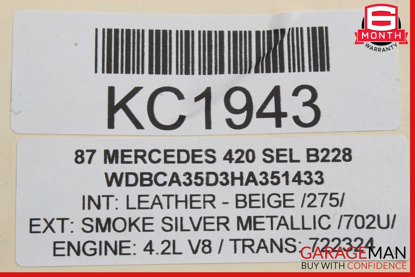 86-91 Mercedes W126 420SEL Rear Left Vacuum Lock Actuator Element OEM