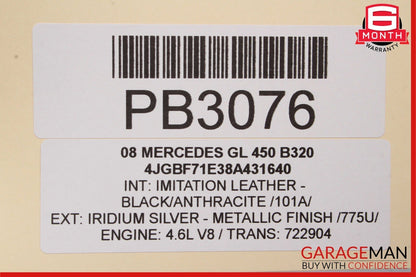 07-12 Mercedes X164 GL450 GL550 Front Right Top Upper Seat Cushion Leather Black