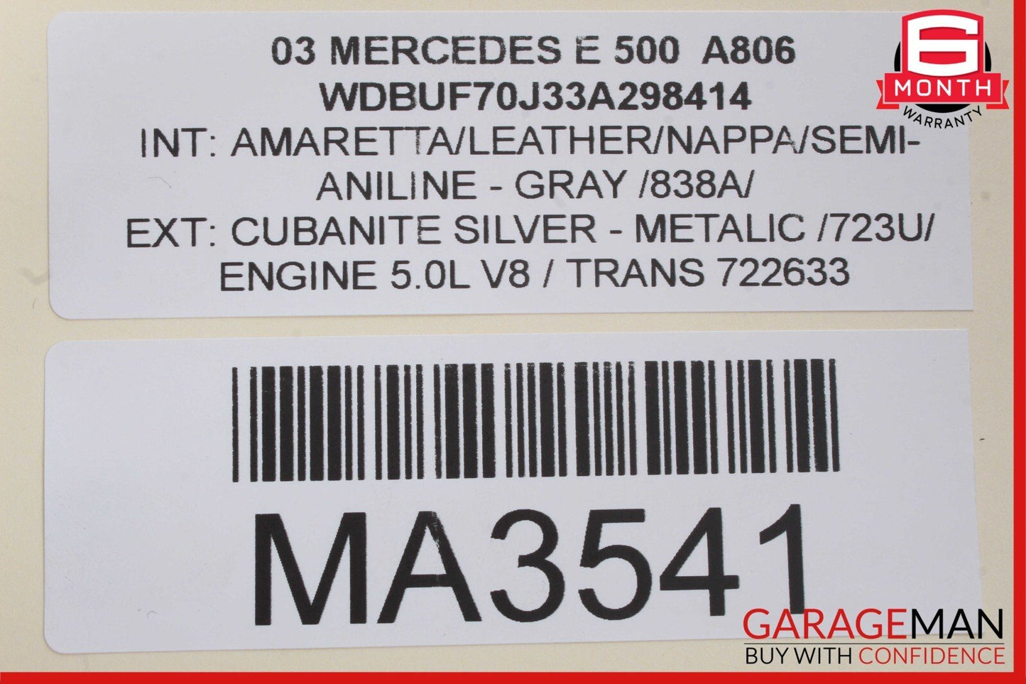 03-11 Mercedes W211 E500 CLS500 Rear Interior Top Upper Dome Light Lamp Grey OEM