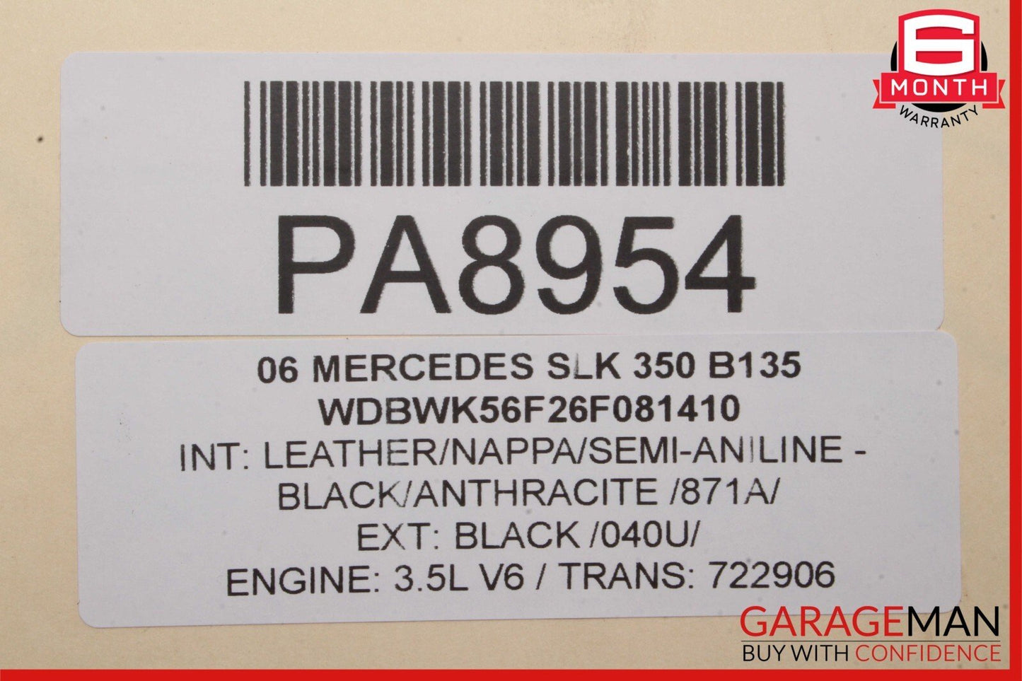 05-11 Mercedes R171 SLK350 SLK55 Hard Top Convertible Roof Folding Panel Black