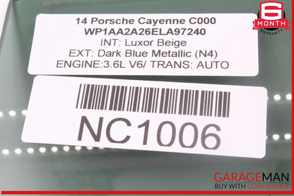 11-18 Porsche Cayenne 958 Rear Left Driver Side Door Window Glass OEM
