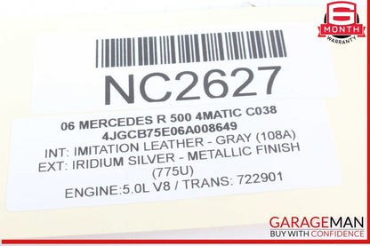 01-07 Mercedes W251 R500 4MATIC Front Left Side Sunvisor Sun Visor Gray OEM
