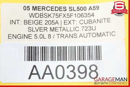03-06 Mercedes R230 SL500 Rear Left Storage Compartment Box Cover Trim Beige
