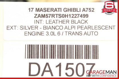 14-17 Maserati Ghibli Rear Right Passenger Complete Interior Door Panel Black