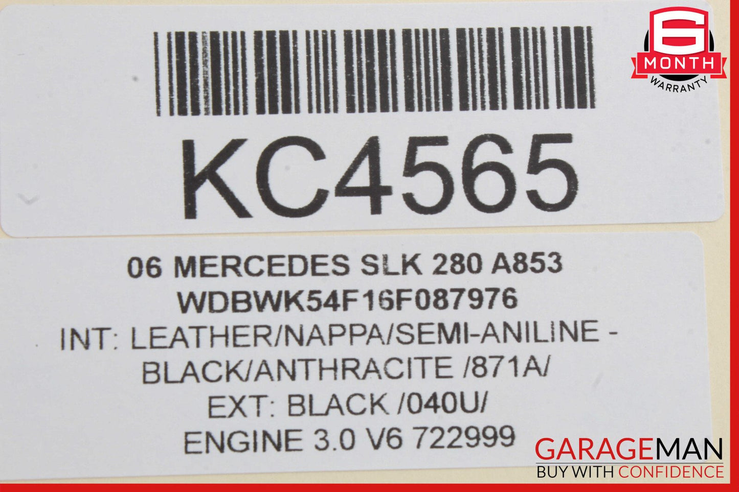 05-11 Mercedes R171 SLK280 Front Left / Right Seat Headrest Head Rest Black