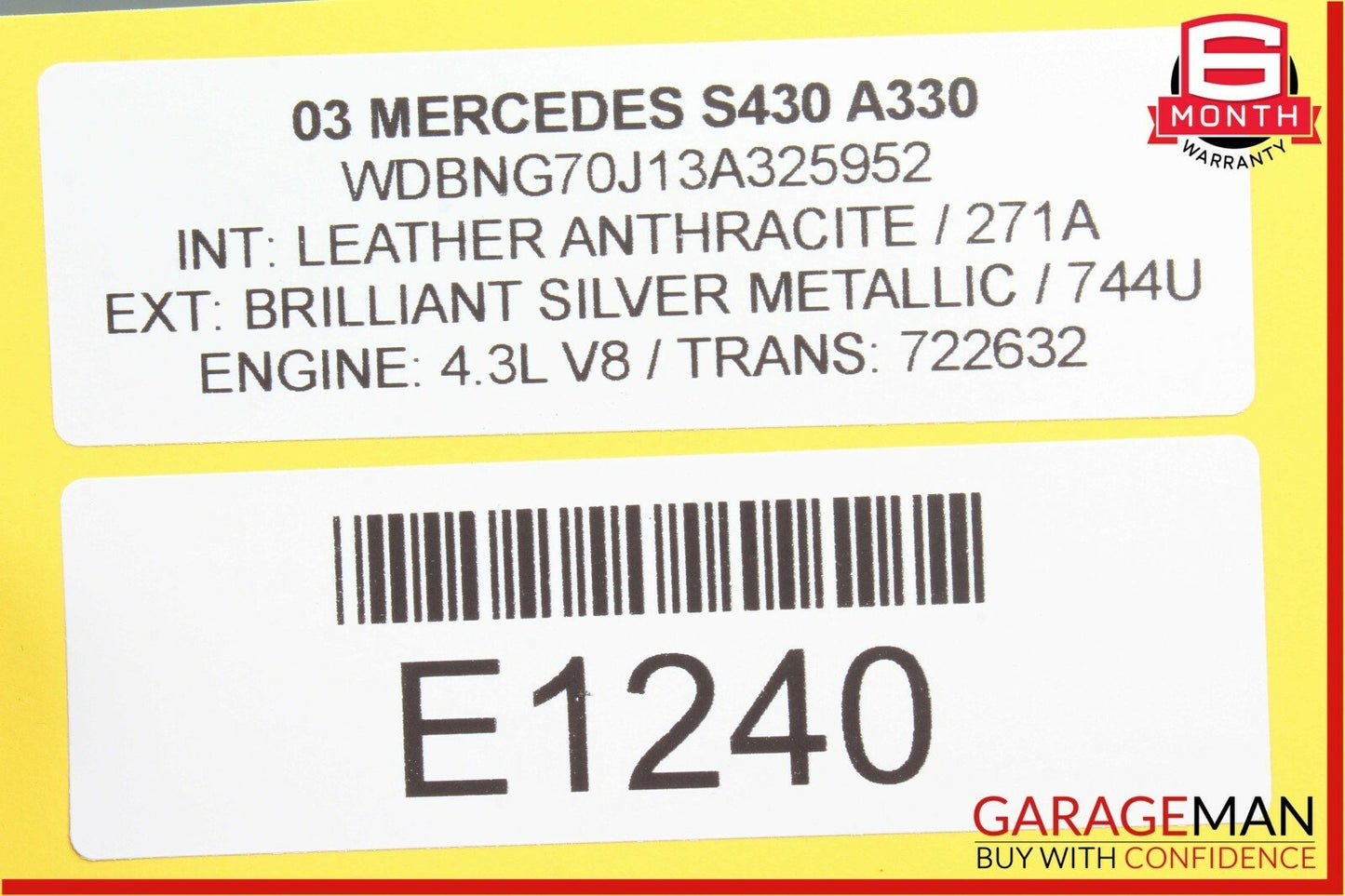 00-06 Mercedes W220 S430 S55 AMG Rear Headliner Reading Map Dome Light Beige OEM