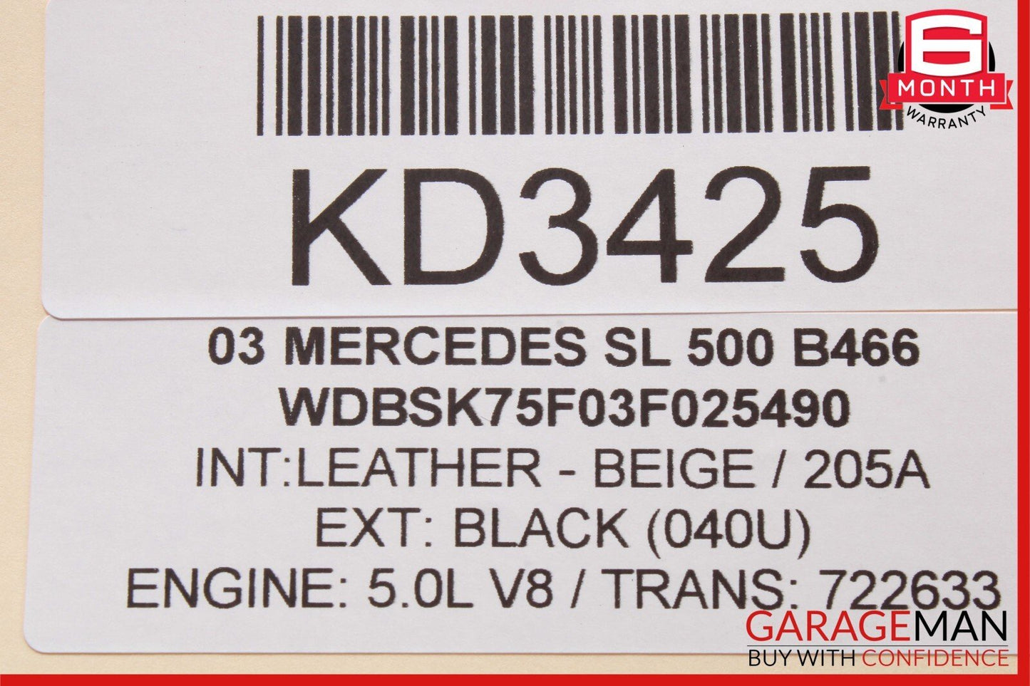 03-12 Mercedes R230 SL500 SL55 SL63 AMG Rear Left Trunk Lock Frame Cylinder OEM