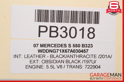 07-09 Mercedes W221 S550 Front Right Passenger Upper Seat Cushion Cover Black