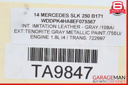 12-16 Mercedes R172 SLK250 Power Brake Booster Master Cylinder Reservoir Assy
