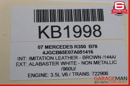 06-10 Mercedes W251 R350 Front Left Driver Side Mirror Door Rear View White OEM