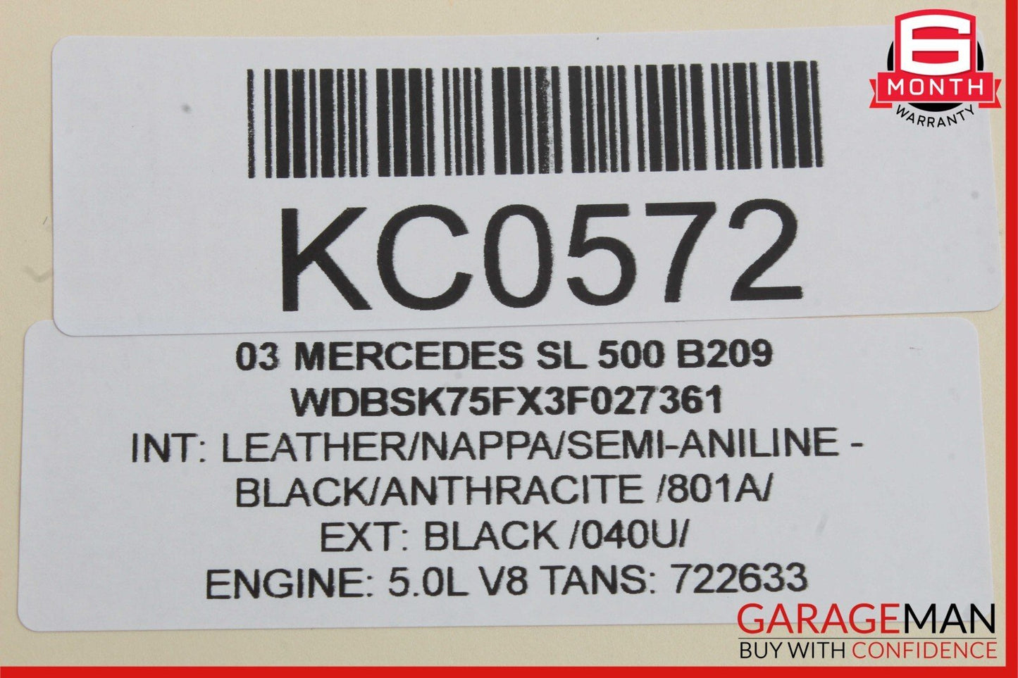 03-12 Mercedes R230 SL500 Convertible Left Side Roof Top Load Assist Cylinder