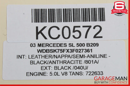 03-12 Mercedes R230 SL500 Convertible Left Side Roof Top Load Assist Cylinder