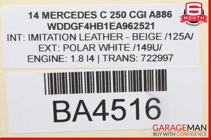 08-16 Mercedes GLK350 E350 C250 Rear Right Side Door Window Regulator Motor Unit