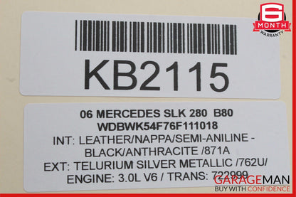 05-11 Mercedes R171 SLK280 SLK350 Rear Left Window Roof C Pillar Panel Cover OEM
