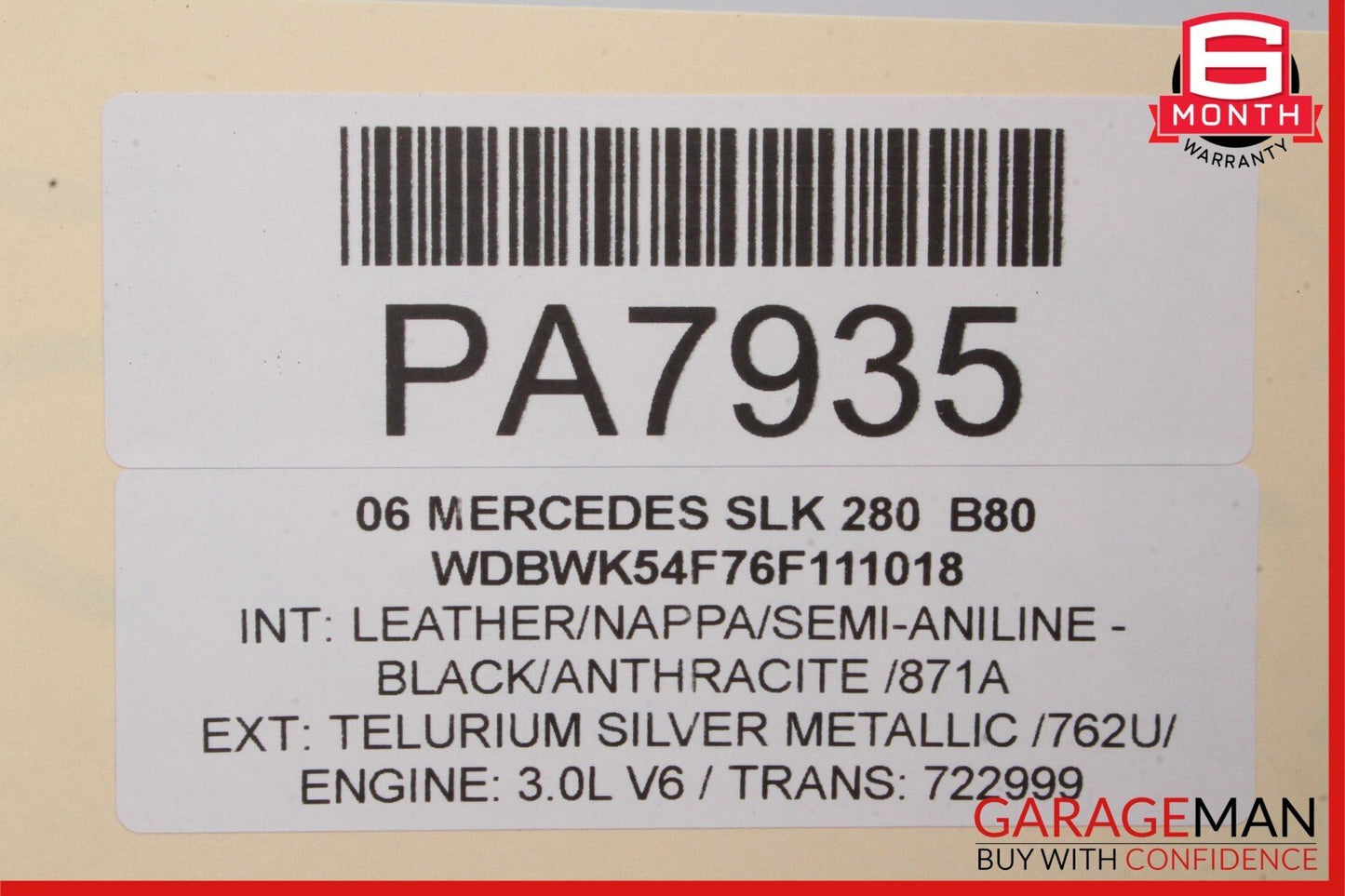 05-11 Mercedes R171 SLK280 Convertible Hard Top Roof Folding Panel Silver